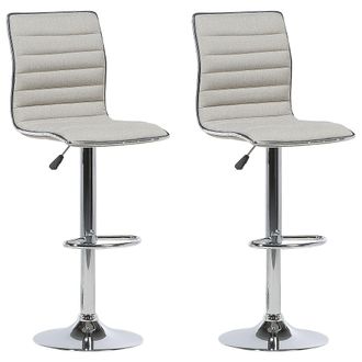Beliani Conjunto De 2 Sillas De Bar De Piel Sint&eacute;tica Beige Con Marco Plateado Giratoria Con Altura Ajustable Lucerne
