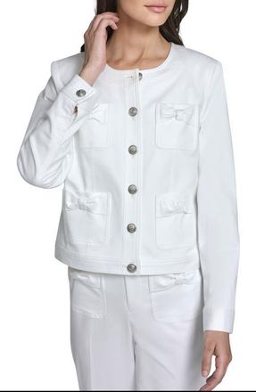 Karl Lagerfeld Bow Four Pocket Jacket in Soft White at Nordstrom, Size 12