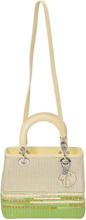 Dior Green Leather Raffia Medium Lady Dior (Authentic Pre-Loved)