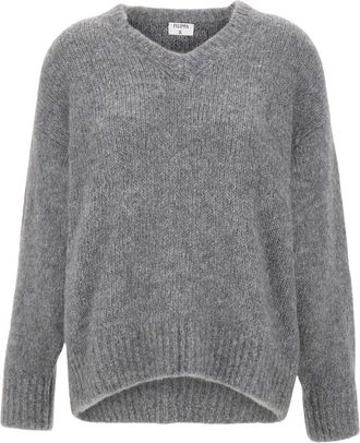 Filippa K Zachte Alpaca Trui - Dames - V-hals truien - Grijs - XS - Wol - Truien & Vesten