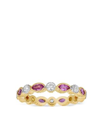 Tanya Farah Fine Jewelry 18K yellow gold diamond and pink sapphire stack ring