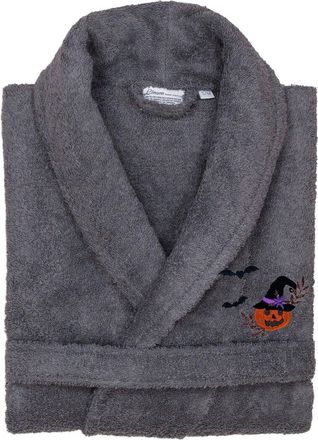 Linum Home Textiles Turkish Cotton Herringbone Weave Embroidered Unisex Halloween Bathrobe