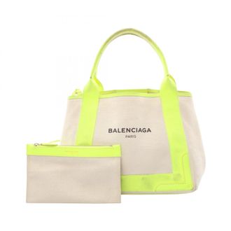 Balenciaga White Yellow Canvas Leather Handbag Pouch Tote Bag (Pre-Owned)