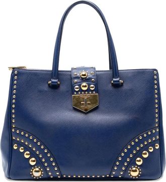 Prada 2021-2025 Saffiano shopper met draaislot, dubbele rits en studs - Blauw