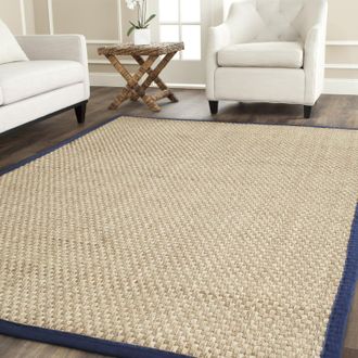 Safavieh Natural Fiber Machine Made Area rug, Natural / Navy Blue Natural Fiber Style Easy Care