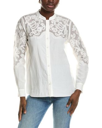 Elie Tahari The Leslie Linen-Blend Blouse