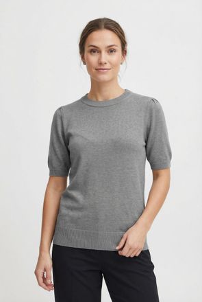 Saint Tropez Kurzarmpullover SAINT TROPEZ MilaSZ SS, Damen, Gr. S, grau (mist grau melange), Strick, Obermaterial: 80% Viskose, 20% Polyacryl, meliert, normal norm