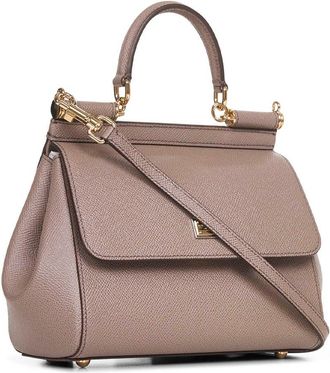 Dolce & Gabbana Womens Handbag Medium Sicily Dauphine Leather Mud Calf Handbags Hand Bags