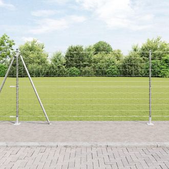 Berkfield Home Euro Fence with 13 Flanged Posts 1.2x25 m Galvanised Steel in Silver
