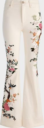 Alice & Olivia Beautiful Floral Embroidered Bell-Bottom Jeans