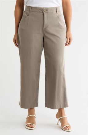 Wit & Wisdom Wyatt Skyrise Crop Wide Leg Twill Pants in Brindle Olive at Nordstrom, Size 16W