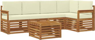 vidaXL Vidaxl Conjunto De Sof&aacute;s De Exterior 6 Uds. Natural Y Crema Poli&eacute;ster