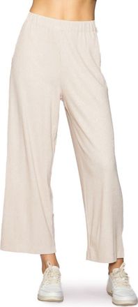 Melloday Rib Crop Wide Leg Pants in Heather Taupe at Nordstrom, Size X-Large