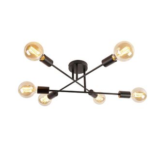 QAZQA Qazqa - Industrial Plaf&oacute;n Industrial Negro 6 Luces - Sydney Acero Alargada Adecuado Para Led Max. 6 X 40 Watt