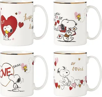 Lenox Set of 4 Snoopy Valentines Day Mugs, Assorted