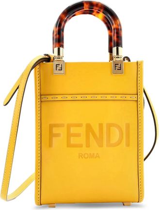 Fendi Sunshine Shopper Tote leren kleine crossbodytas - Geel