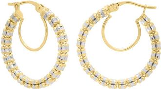 Tresorra 14K Yellow & White Gold Ice Chain Round Hoop Earrings