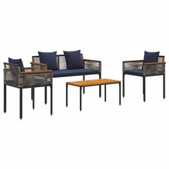 vidaXL Juego De Muebles De Exterior Gris Y Azul Marino Rat&aacute;n Sint&eacute;tico Vidaxl