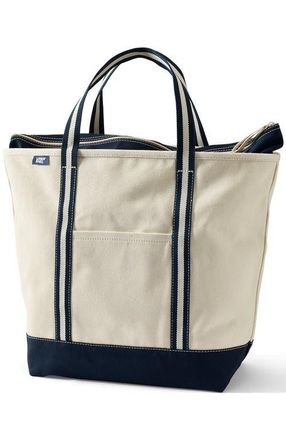 Lands End Zip Top Canvas Tote Bag in Natural/navy Stripe at Nordstrom, Size Medium
