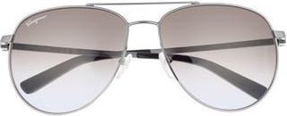 Ferragamo 60mm Aviator Sunglasses in Shiny Ruthenium at Nordstrom Rack