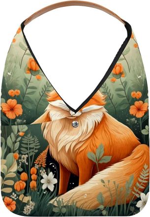 Generic animal fox flowers (4) Reusable Lightweight Grocery Bags - Foldable Into Compact Pouch, Washable & Sturdy, Multipurpose for Shopping and Travel