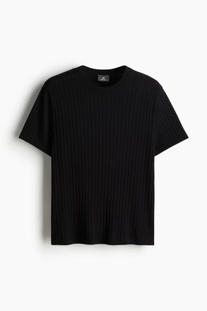 H&M Gestricktes T-Shirt in Regular Fit - Schwarz