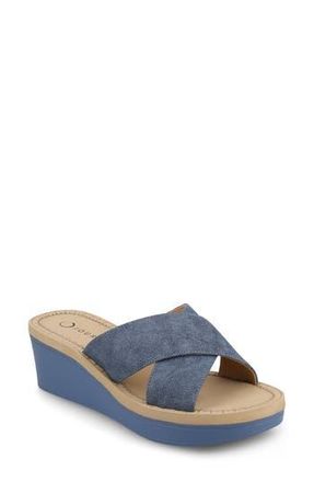Journee Collection Biara Platform Wedge Sandal in Denim at Nordstrom Rack, Size 8.5