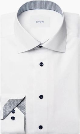 Eton Mens Eton Geometric Trim Signature Twill Slim Shirt 00 White - Size: 46/Regular