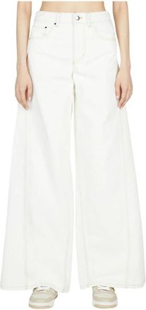 Moncler Wijde Pijpen Broek - Dames - Wijde Broeken - Wit - XL - Katoen - Broeken