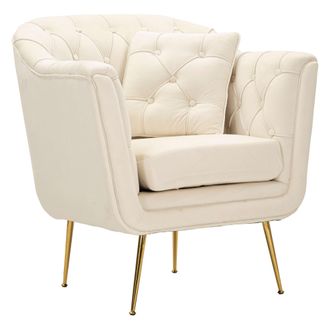Dmora Sill&oacute;n Turtuk, Silla Con Coj&iacute;n, Brazos, Tonalidad Estructura Crema, 88x83x91h Cm Blanco Crema