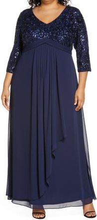 Alex Evenings Sequin Bodice Gown in Navy at Nordstrom Rack, Size 24W