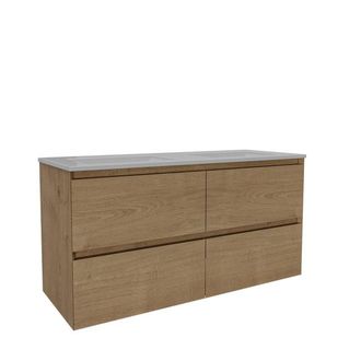 Saniclass Holz Atelier Badkamermeubelset - 120x45x60cm - keramische wastafel wit - 2 wasbakken - zonder kraangaten - 2 lades - Eiken Natural