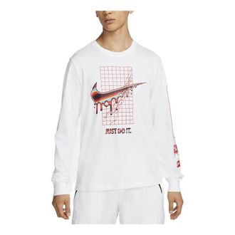 Nike Mens Nike Alphabet Logo Printing Round Neck Long Sleeves White T-Shirt DR8075-100