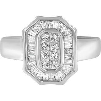 House of Brilliance 14K White Gold 1.00 Cttw Diamond Cocktail Art Deco Style Ring at Nordstrom, Size 7