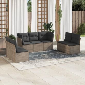 vidaXL Vidaxl - Set De Sof&aacute;s De Jard&iacute;n 7 Piezas Con Cojines Rat&aacute;n Pe Gris