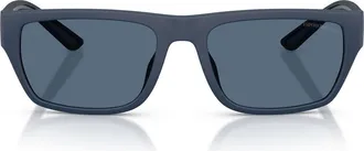Emporio Armani 57mm Rectangle Sunglasses in Rubberized Matte Blue /Blue at Nordstrom