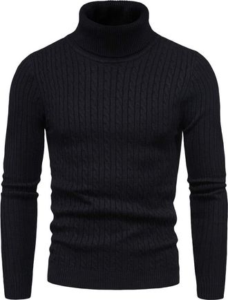 LaoZan Mens Elasticity Turtleneck Sweater Casual Slim Fit Knitted Jumper High Roll Neck Simple Pullover (Black, M)