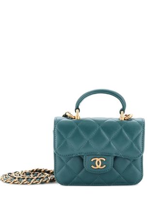 Chanel Top Handle Flap Coin Purse with Chain Quilted Lambskin crossbody bag - Green