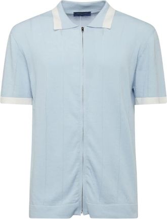 Daniele Fiesoli Ritssluiting Gebreide Polo in hemelsblauw - Heren - Polos - Blauw - XL - Tops