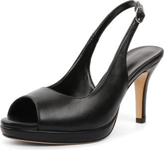 EDEFS Peep Toe Platform Heels Womens Slingback Shoes 3.5 Inch Stiletto High Heels Versatile for Wedding Party and Casual Occasions Matte Black UK4