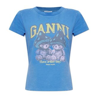 Ganni Dames, Tops, Blauw, Maat: S Katoen