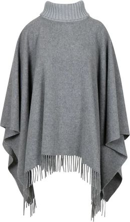 Gran Sasso Mouwteloze Cape met Franjes - Dames - Ponchos - Grijs - S - Wol - Jassen