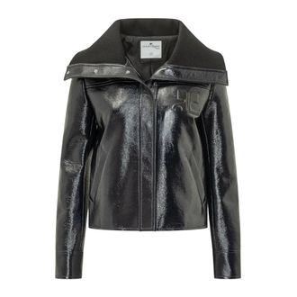 Courr&egrave;ges Jack met hoge kraag - Dames - Leren en Su&egrave;de Jassen - Zwart - XS - Leer - Jassen