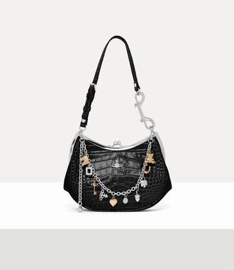 Vivienne Westwood Charm Frame Purse Emboss Croc Leather -Black-charms