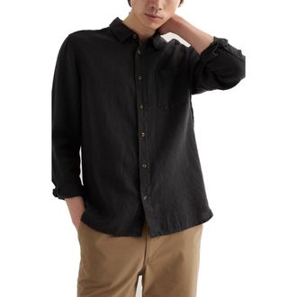 Seasalt Cornwall Curator Linen Button-Up Shirt in Onyx at Nordstrom, Size Xx-Large