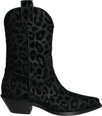 Dolce & Gabbana Luipaardprint Cowboy Laarzen met Leren Zool - Dames - Cowboylaarzen - Zwart - 38 EU - Schoenen