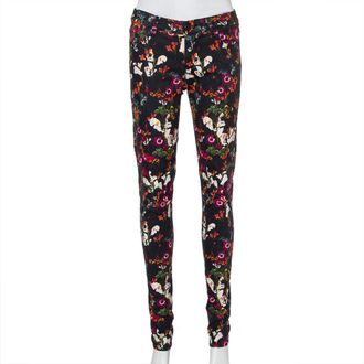 Alice & Olivia Alice + Olivia Black Floral Printed Denim Skinny Fit Jeans