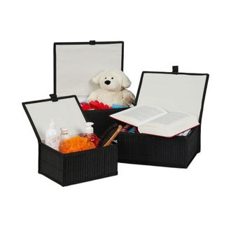 Relaxdays Relaxdays - Set De 6 Cestas De Almacenaje, Con Tapa, Funda Textil, Bamb&uacute;, Decorativo, Color Negro