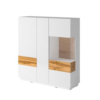 Petits Meubles Vajillero 3 puertas paneles de aglomerado blanco y madera