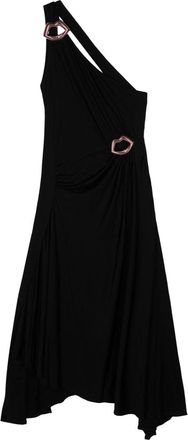 Sonia Rykiel lips-motif asymmetric midi dress - women - Viscose/Zamak - 40 - Black